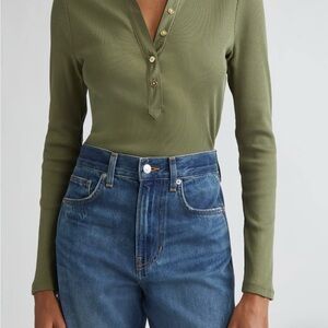 Veronica Beard Stone Olive Henley Top